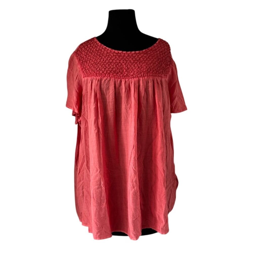 Torrid Coral Smocked Yoke Flutter Sleeve Top - Size 0